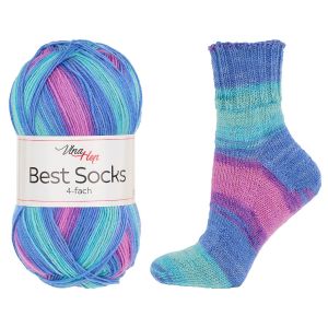 Pletací / háčkovací příze Vlna-Hep BEST SOCKS 4-fach 7407 modro-růžová, vzorovaná, ponožková, 100g/420m